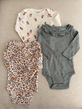 Carter's 3 piece long sleeve onesies ruffle collar fall print 9M NWT